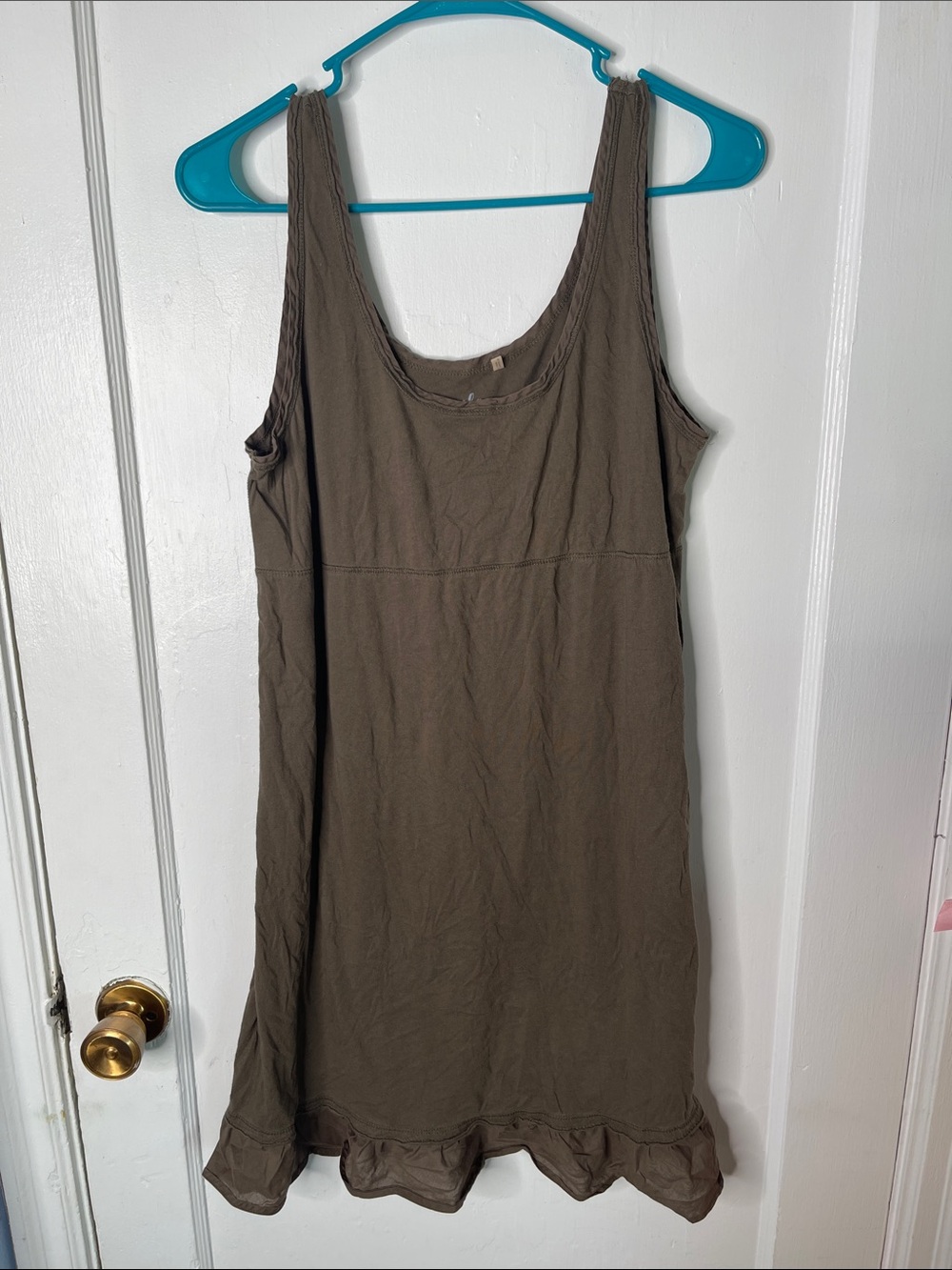 Caslon Cotton Summer Dress Large Dark Olive Green Ruffle Hem Tank Lightweight